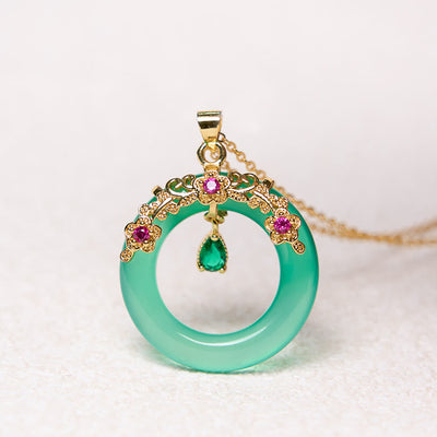 Buddha Stones Green Chalcedony Peace Buckle Design Strength Necklace Pendant 8
