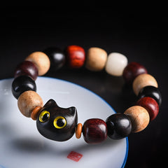 Foviel Kleine Blatt rot Sandelholz Ebenholz Holz niedlich Katze Gravur Schutz Armband