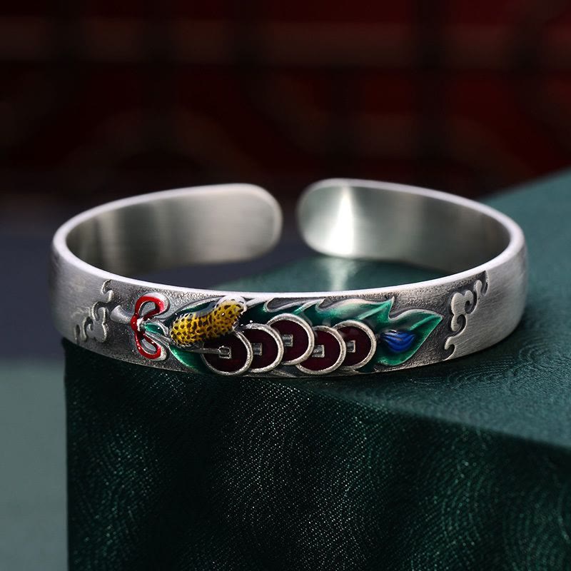 Buddha Stones Feng Shui Five Emperor Coins Peanut Wealth Bracelet Bangle Bracelet Bangle BS 1