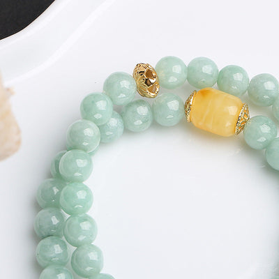 Buddha Stones 925 Sterling Silver Natural Jade Amber Butterfly Luck Abundance Bracelet Bracelet BS 3
