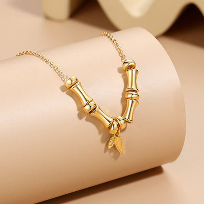 Buddha Stones Golden Bamboo Pattern Titanium Steel Wealth Necklace Pendant Necklaces & Pendants BS 3