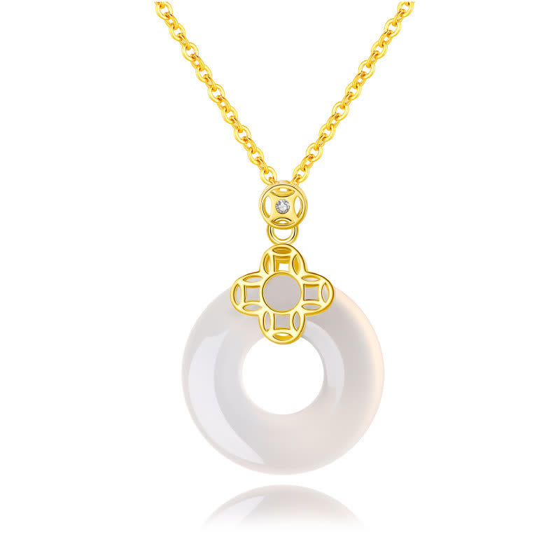 Buddha Stones 925 Sterling Silver Chalcedony Coin Peace Buckle Positive Necklace Pendant Necklaces & Pendants BS 4
