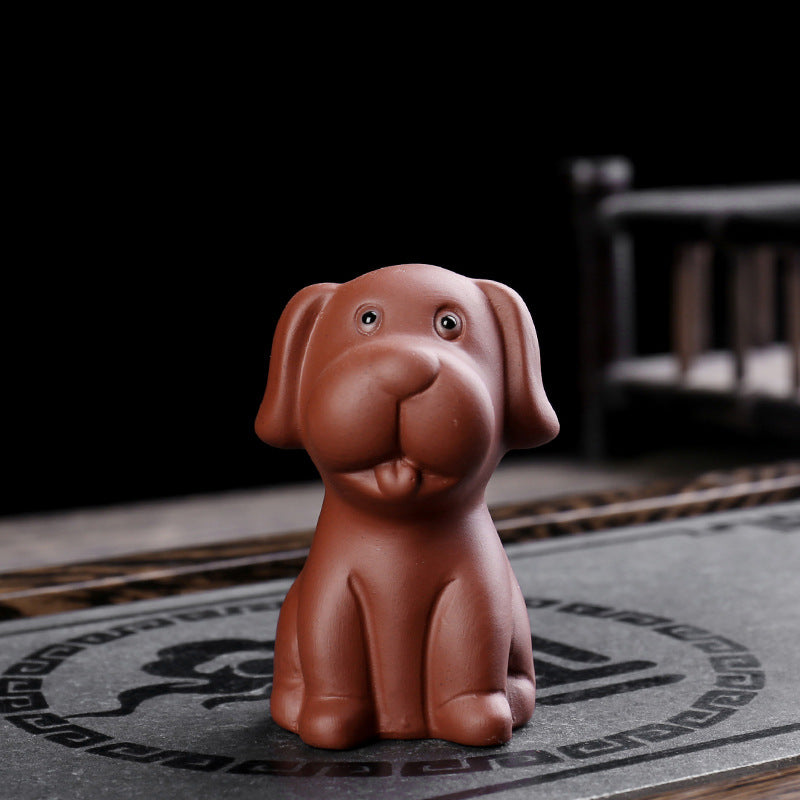 Buddha Stones Chinese Zodiac Purple Clay Wealth Ceramic Tea Pet Home Figurine Decoration Decorations BS Dog 4cm*5.4cm*7cm