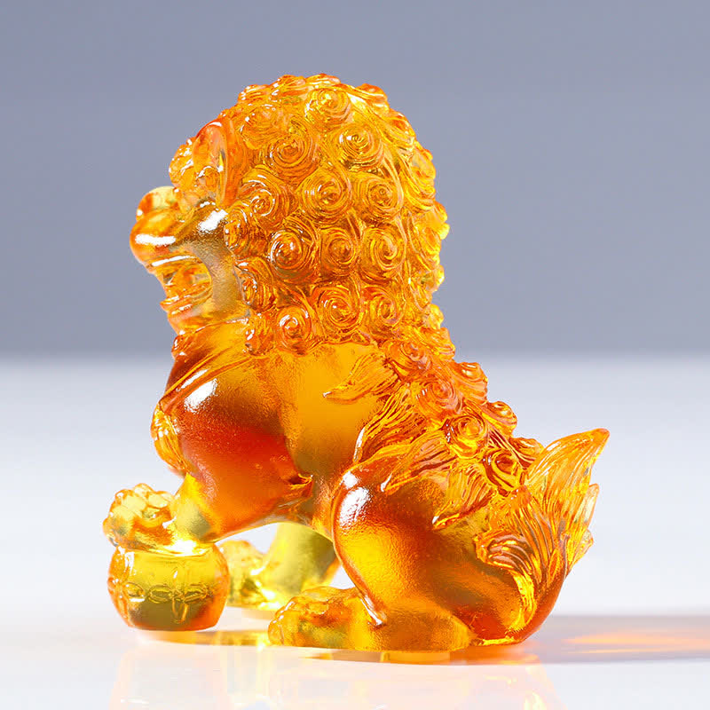 Buddha Stones Handmade Liuli Crystal Lion Art Piece Strength Home Office Decoration Decorations BS 12