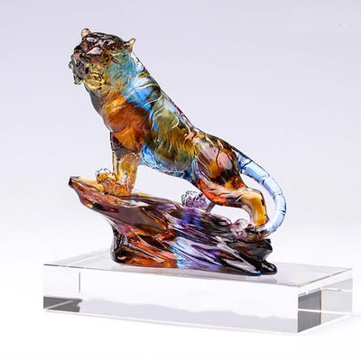 Buddha Stones Handmade Liuli Crystal Tiger Art Piece Protection Home Decoration Decorations BS 17
