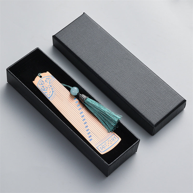 Buddha Stones Classical Musical Instruments Pipa Guzheng Guqin Ruan Metal Bookmarks Tassel With Gift Box Bookmarks BS Rose Gold Guzheng-Gift Box
