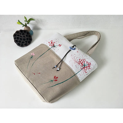 Buddha Stones Pear Flower Plum Peach Blossom Bamboo Embroidery Canvas Large Capacity Shoulder Bag Tote Bag - image 47