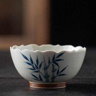 Buddha Stones Small Blue Bamboo Leaves Ceramic Teacup Kung Fu Tea Cup Bowl Cup BS 5