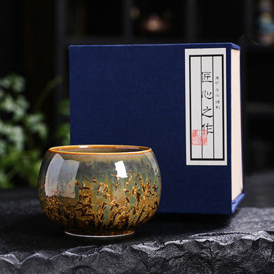 Buddha Stones Colorful Brown Ceramic Teacup Kung Fu Tea Cup Bowl Cup BS 8.6cm*5.7cm*210ml With Gift Box