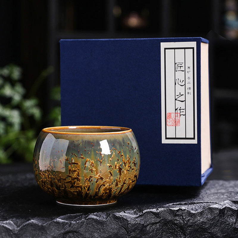 Buddha Stones Colorful Brown Ceramic Teacup Kung Fu Tea Cup Bowl Cup BS 8.6cm*5.7cm*210ml With Gift Box