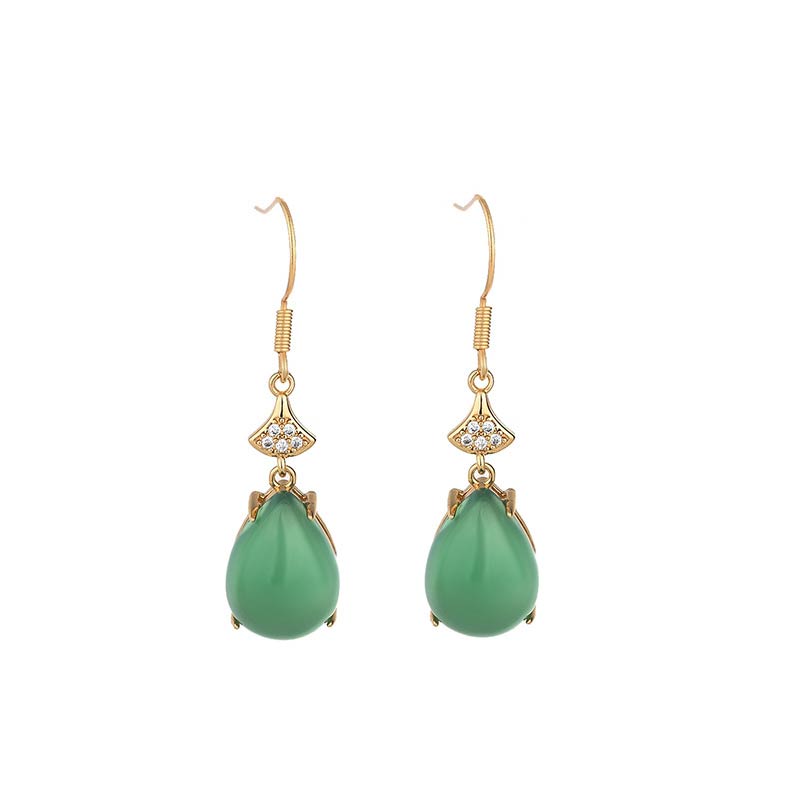 Buddha Stones Cyan Jade Luck Drop Earrings Earrings BS 4