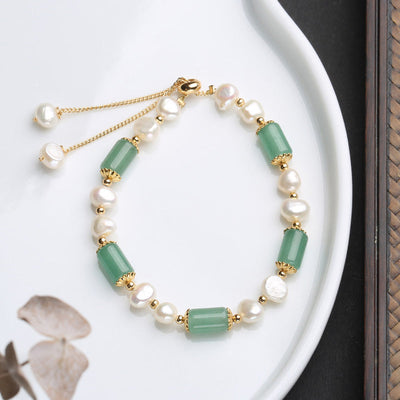 Buddha Stones Green Aventurine Pearl Pink Crystal Bead Luck Bracelet Bracelet BS Green Aventurine&Pearl