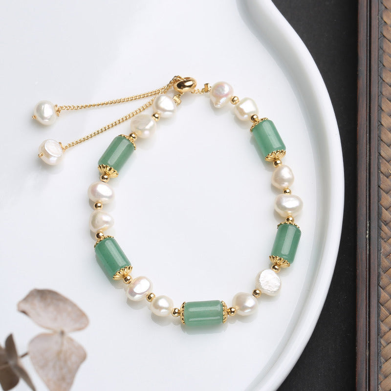 Buddha Stones Green Aventurine Pearl Pink Crystal Bead Luck Bracelet Bracelet BS Green Aventurine&Pearl