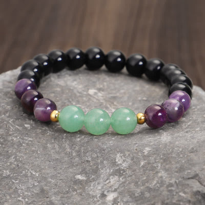 Buddha Stones 108 Mala Beads Amethyst Green Aventurine Lotus Meditation Bracelet - image 9