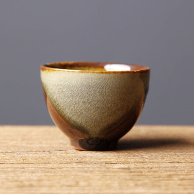 Buddha Stones Vintage Brown Beige Kiln Change Ceramic Teacup Kung Fu Tea Cup Bowl Cup BS 5.5cm*3.7cm*50ml