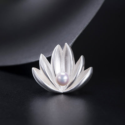 Buddha Stones 925 Sterling Silver Lotus Flower Pearl New Beginning Brooch Brooch BS 7