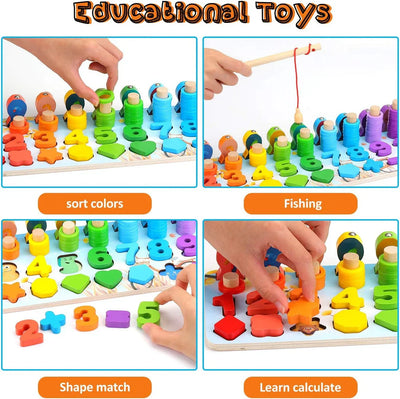 Fidtoy Tableau de comptage de poissons magnétique en bois Jouet Montessori