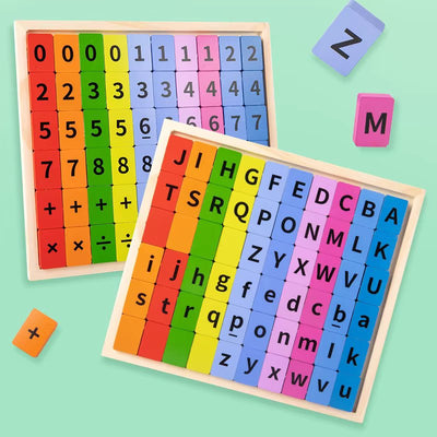 Fidtoy 2in1 Multifunctional Math and Spelling Eliminate the Game, Wooden Double-Sided Number and Letter Learning Board, Montessori Early Education Toy Ages 2-6