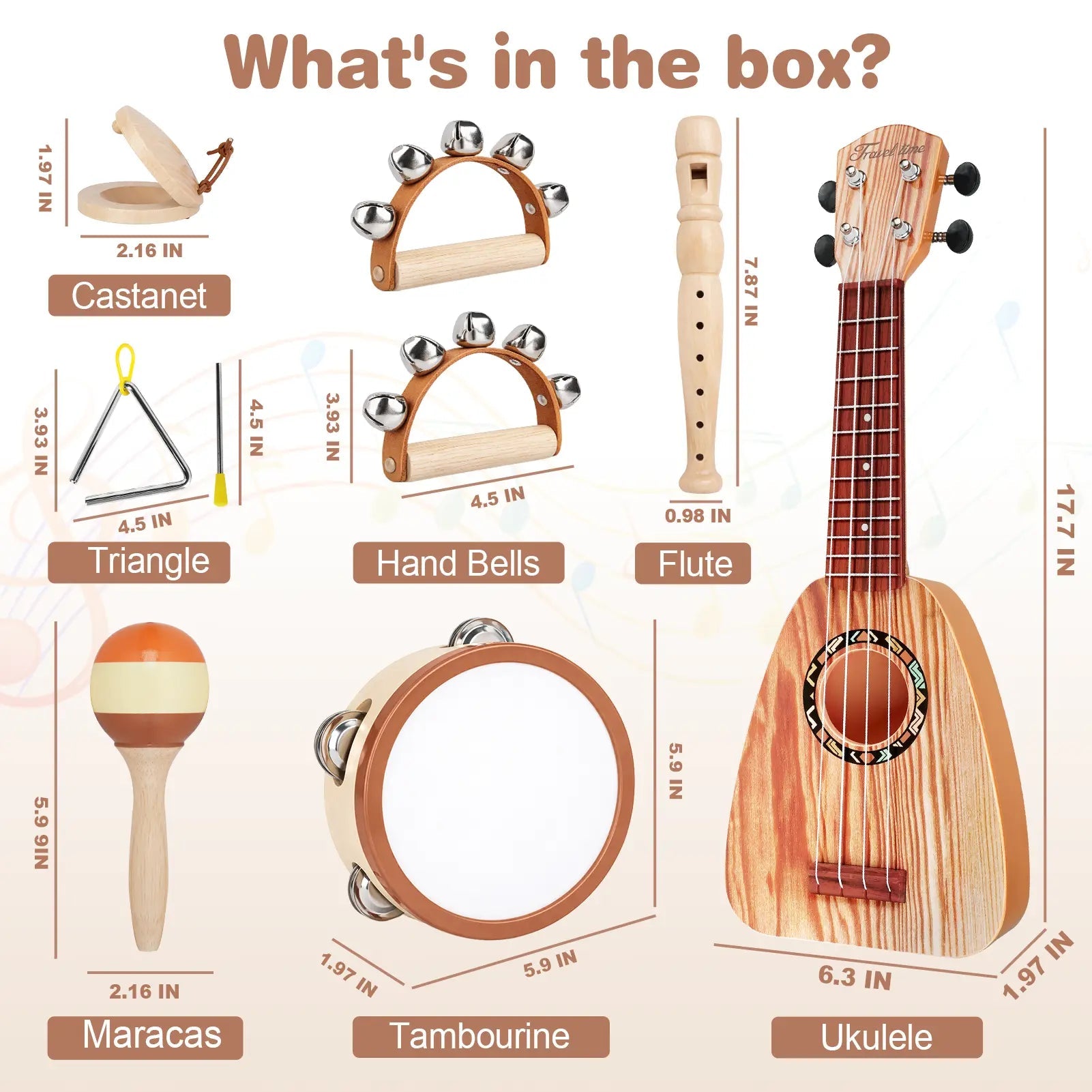 Fidtoy 7-Piece Musical Toys for Toddlers Ukulele Instrument Set Kids Rhythm Learning Toys