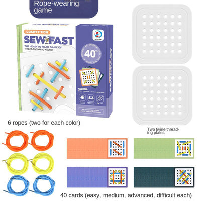 Fidtoy Rope-Wearing Double Player Pattern Card Game for Kids Ages 3-6, Lacing Board Game with 40 Pattern Cards, Colorful Ropes, Fine Motor Skill Practice and Family Tabletop Play