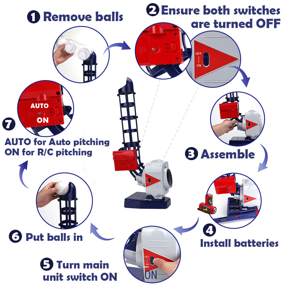 Set de lanzamiento de béisbol y tenis Fidtoy 2 en 1 con control remoto
