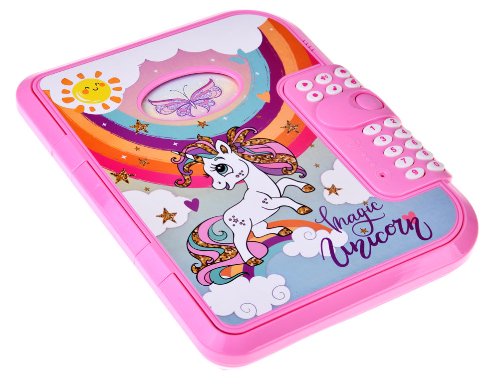 Fidtoy 2 in 1 Interactive Coded Secret Magical Unicorn Diary, Pink Password Diary with Recording, Playback, Voice Changer, Hidden Storage, Notebook and Marker Ages 6+