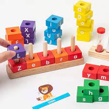 Fidtoy Tour de Mots en Bois – Jouet Éducatif Montessori pour Enfants de 3 Ans et Plus