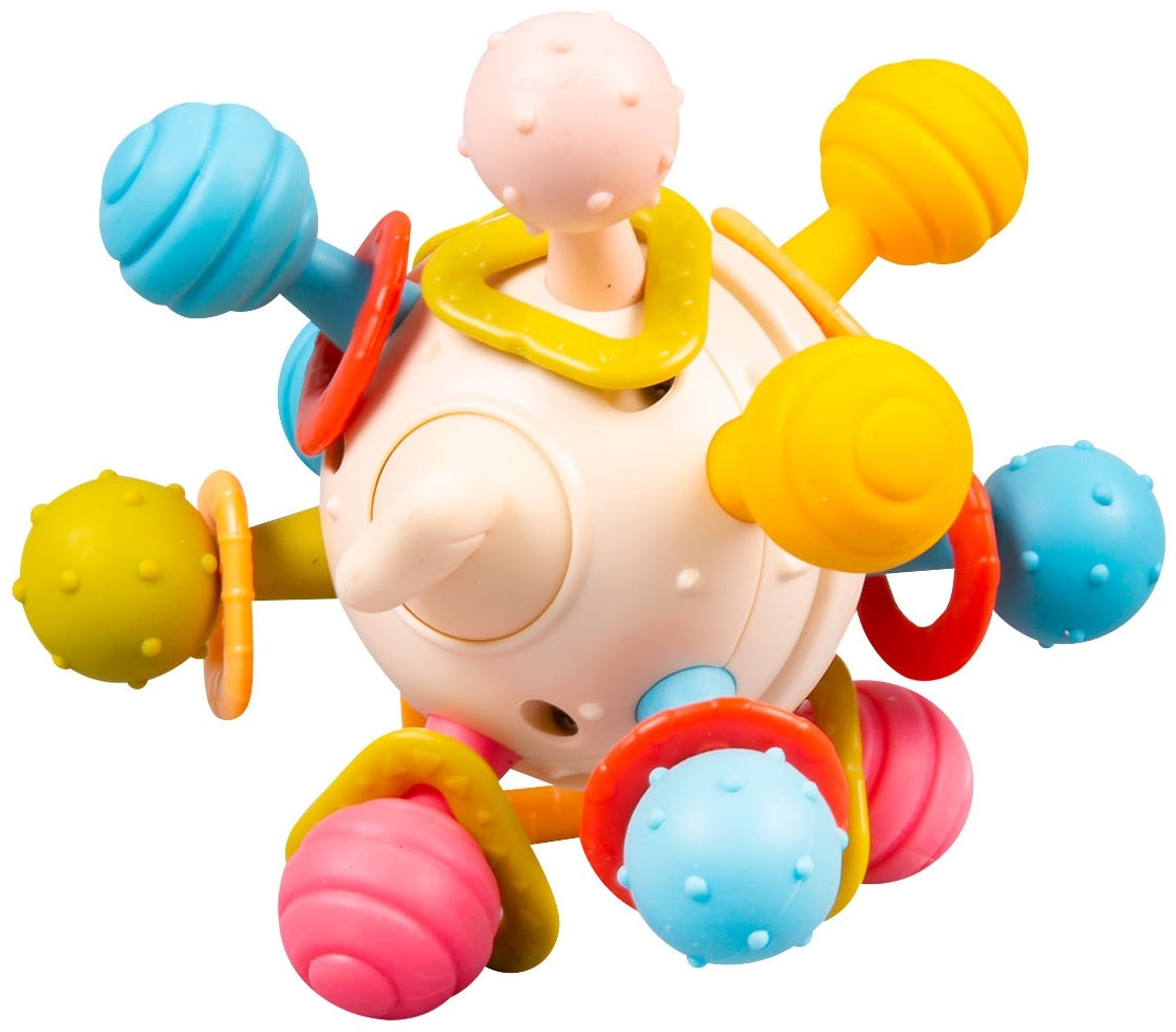 Fidtoy Spinning Puffer Fish Rattle Teether Toy for Babies 3-12 Months, PP Colorful Sensory Sea Animal Toy with Spinning Fins and Travel-Friendly Grip Design