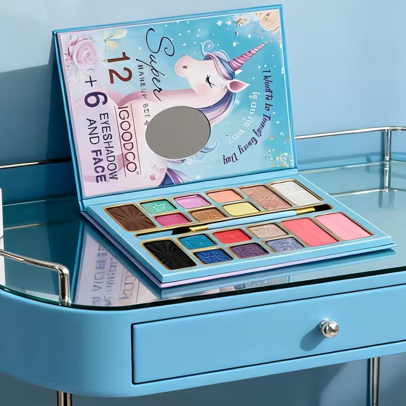 Fidtoy Unicorn Children's Makeup Eye Shadow and Face Set 18 Pieces | Kids Pretend Beauty Play Palette, Washable Dress-Up Makeup, Color Creativity & Party Role Play Toy Age 5+