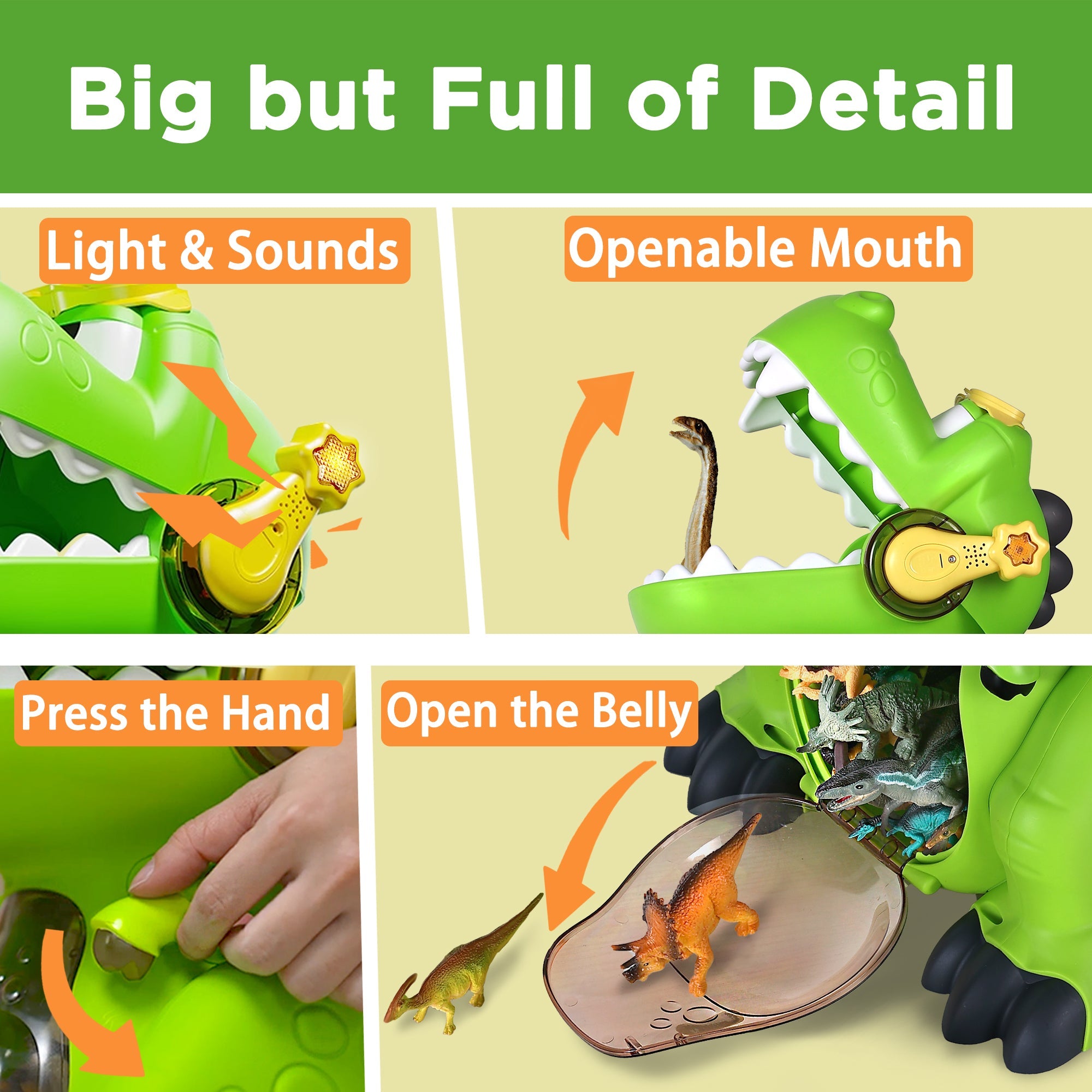 Juego de juguetes de dinosaurios grandes Fidtoy con caja de almacenamiento T-Rex