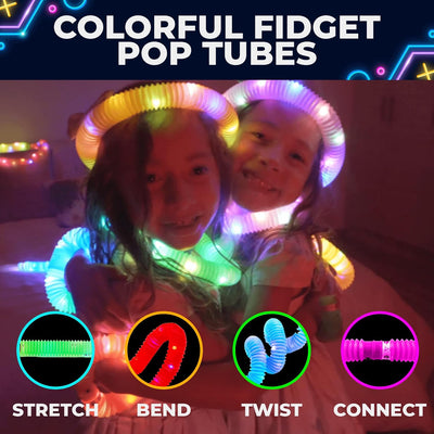 Fidtoy Glow in the Dark Stretchable Pop Tube Set for Kids Sensory Party Play Fine Motor Fun