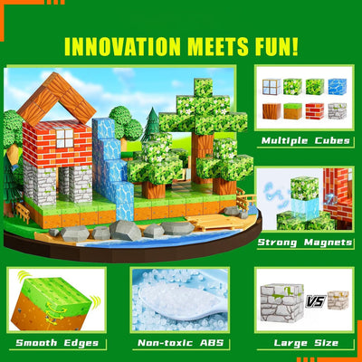Fidtoy 3D Magnetic Cube World Blocks with Characters, 68/108 Piece Plastic Magnetic Building Blocks, STEM Construction Storytelling Toy Ages 5+