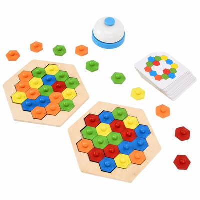 Fidtoy Honeycomb Wooden Puzzle Challenge for Kids Multiplayer Pattern Matching Game
