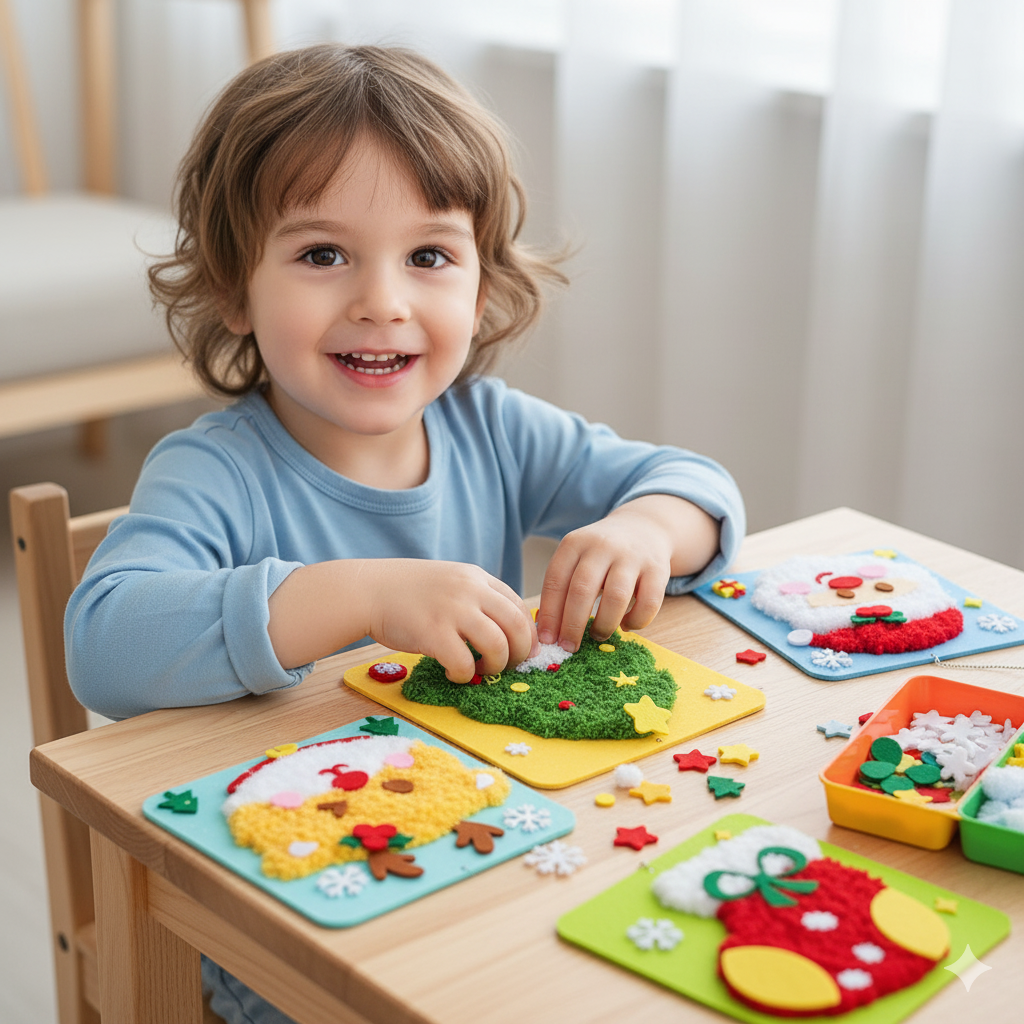 Kit de manualidades de Navidad Montessori para niños — Adornos de fieltro DIY y set de actividades navideñas