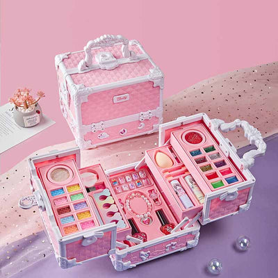 Fidtoy Kids’ Princess Makeup Set – Vanity Box with Brushes, Lipsticks, and Accessories