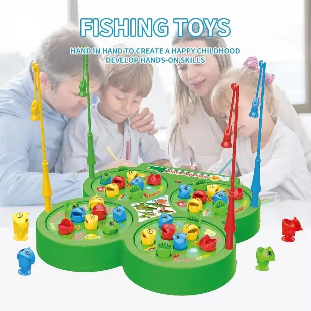 Fidtoy Magnetic Rotating Fishing Game for Kids 4 Players Musical Fish Catching Toy Age 3+
