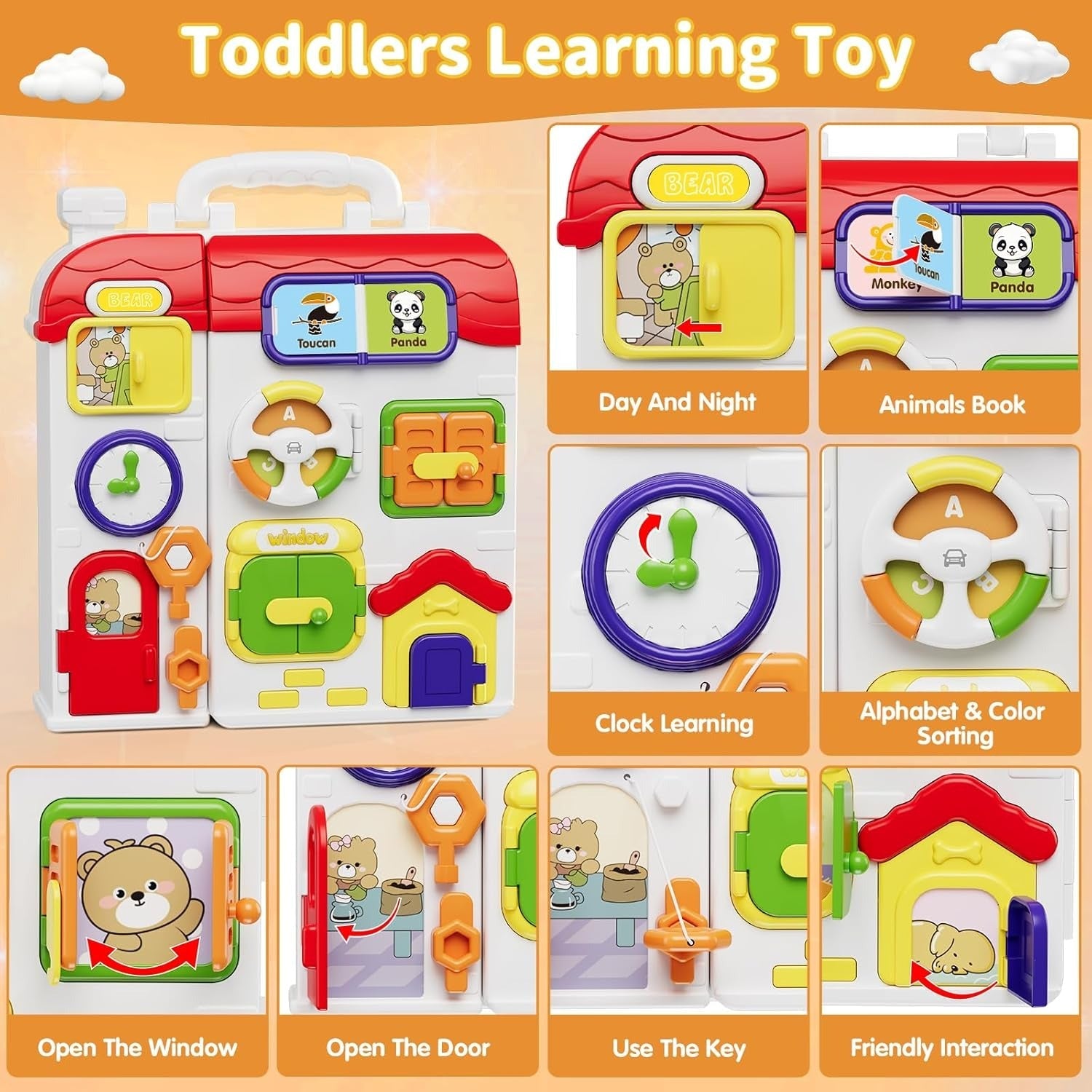 Fidtoy Montessori Sensory Musical Busy Board for Toddlers Multiple Activities Fine Motor Learning Toy Age 12M+