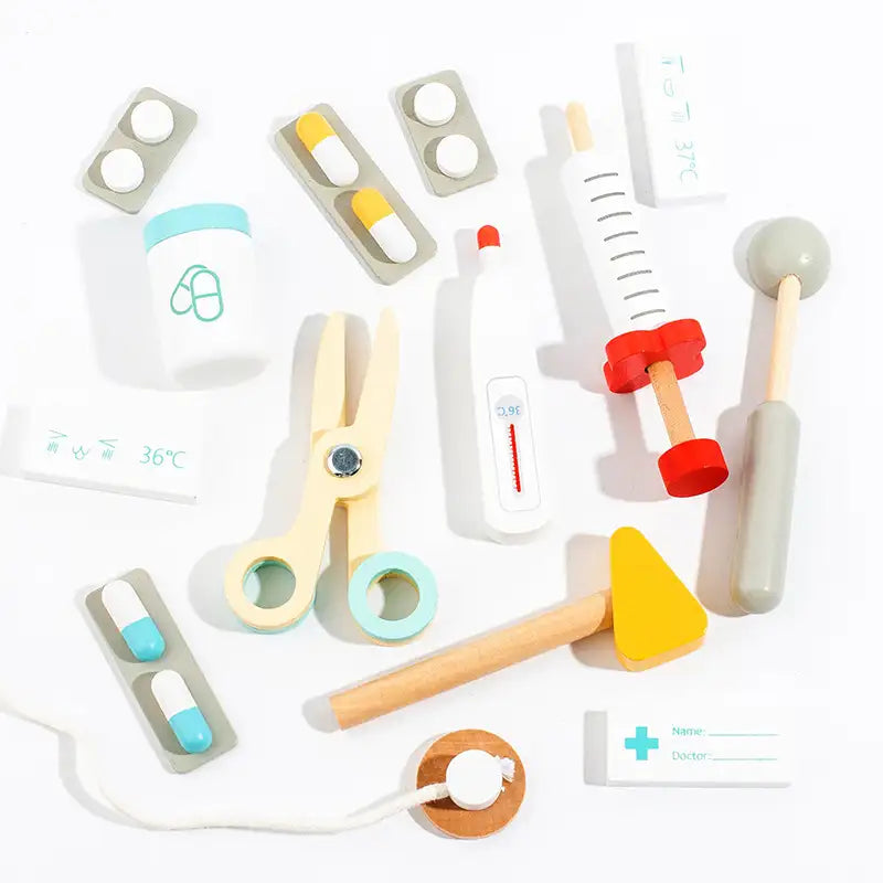 Kit de docteur en bois Montessori pour tout-petits – Jouet médical pour jeu d'imitation