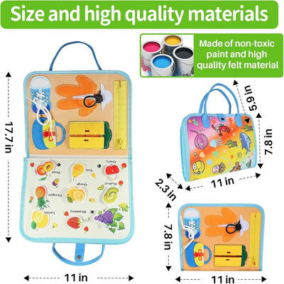 Fidtoy 10-in-1 Toddler Busy Board Cloth Book Multi-Sensory Interactive Learning Toy with Dressing Skills Alphabet Numbers Math Animals Cars Weather Clock Ages 0-4
