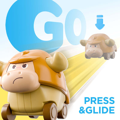Fidtoy+Press to Go Bull Animal Car Toy Set for Toddlers
