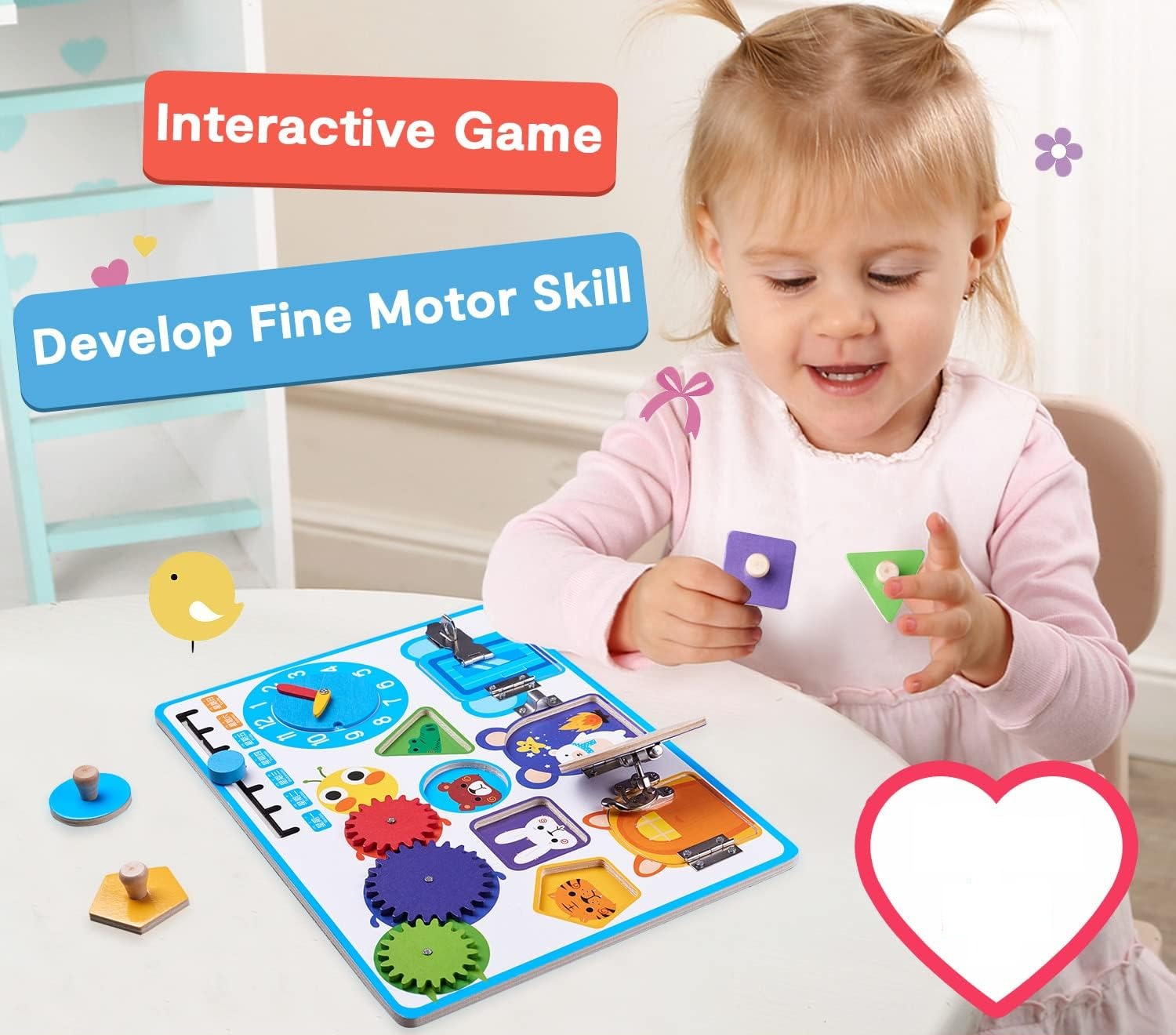 Fidtoy Wooden Shape Sensory Activity Busy Board Montessori Fine Motor Learning Toy for Kids Ages 2 to 6