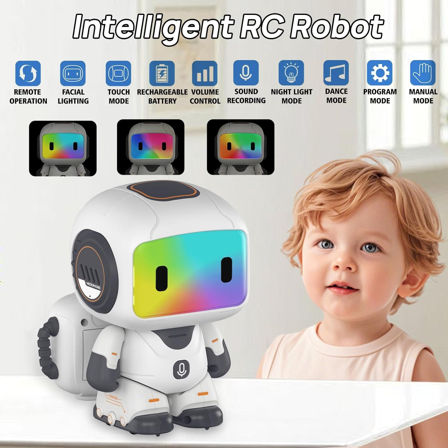 Fidtoy Programming Recording Rechargeable Remote Control Robot for Kids Programmable Dancing Robot with LED Eyes Music Voice Playback