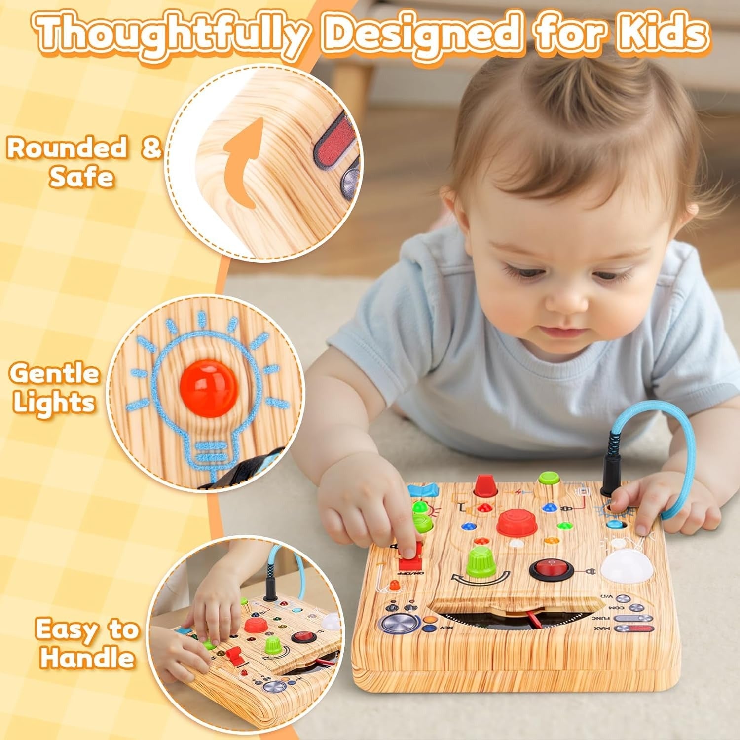 Fidtoy LED Simulated Ammeter Wooden Busy Board for Toddlers Light Switch STEM Activity Toy