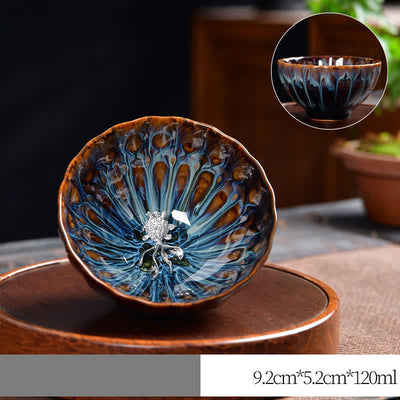 Buddha Stones Lotus Peacock Dragon Phoenix Koi Fish Ceramic Teacup Inlaid Tea Cups 120ml - Silver - Koi Fish - image 22
