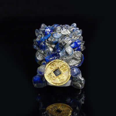 Buddha Stones Handmade Cute PiXiu Gold Coin Crystal Fengshui Energy Wealth Fortune Home Decoration Decorations BS Lazurite