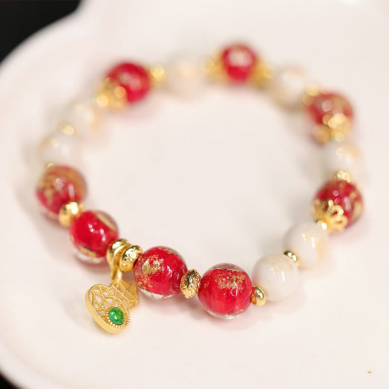 Buddha Stones Gourd God Of Wealth Charm Fortune Liuli Glass Bead Incense Ash Porcelain Bead Bracelet Bracelet BS 1