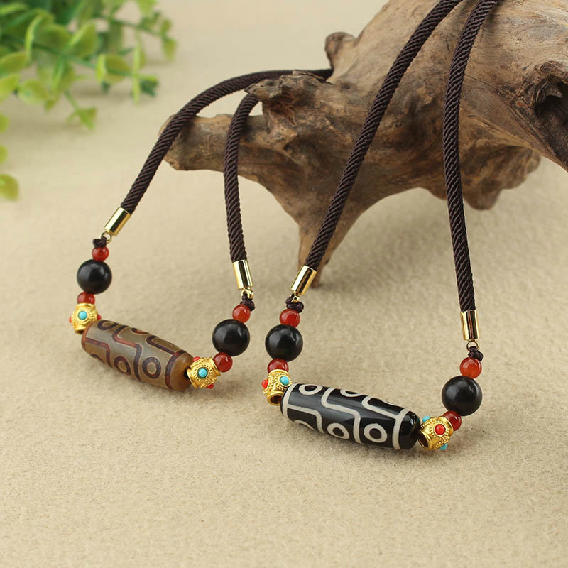 Buddha Stones Tibetan Nine-Eye Dzi Bead Protection Blessings String Necklace Pendant Necklaces & Pendants BS 1