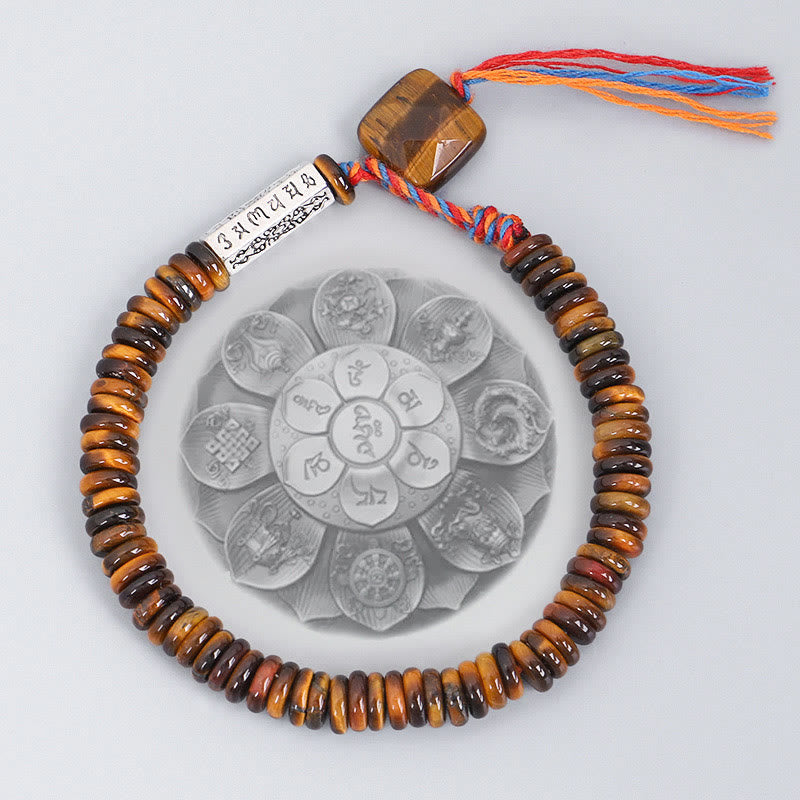 Bracelet de protection Foviel en œil de tigre tibétain avec mantra Om Mani Padmé Hum