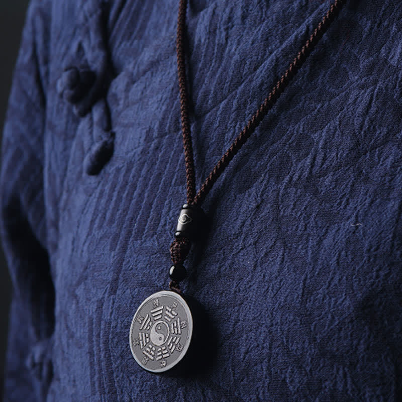 Buddha Stones Black Obsidian Bagua Yin Yang Strength Necklace Pendant Necklaces & Pendants BS 1