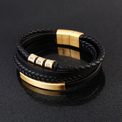 Buddha Stones Leather Multi-Layer Titanium Steel Balance Braided Magnetic Buckle Bracelet Bracelet BS 15